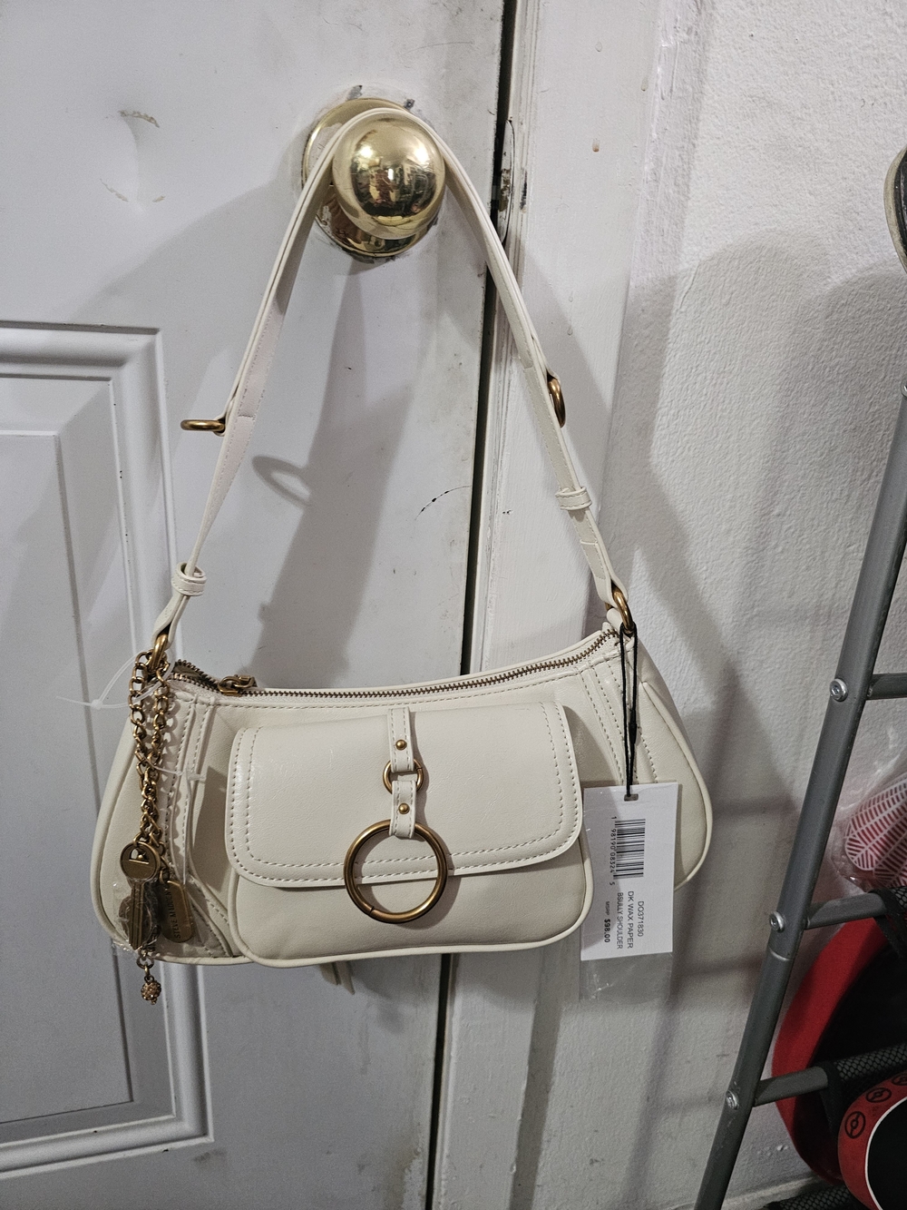 Steve Madden Cream Shoulder Bag with Gold Ring Detail